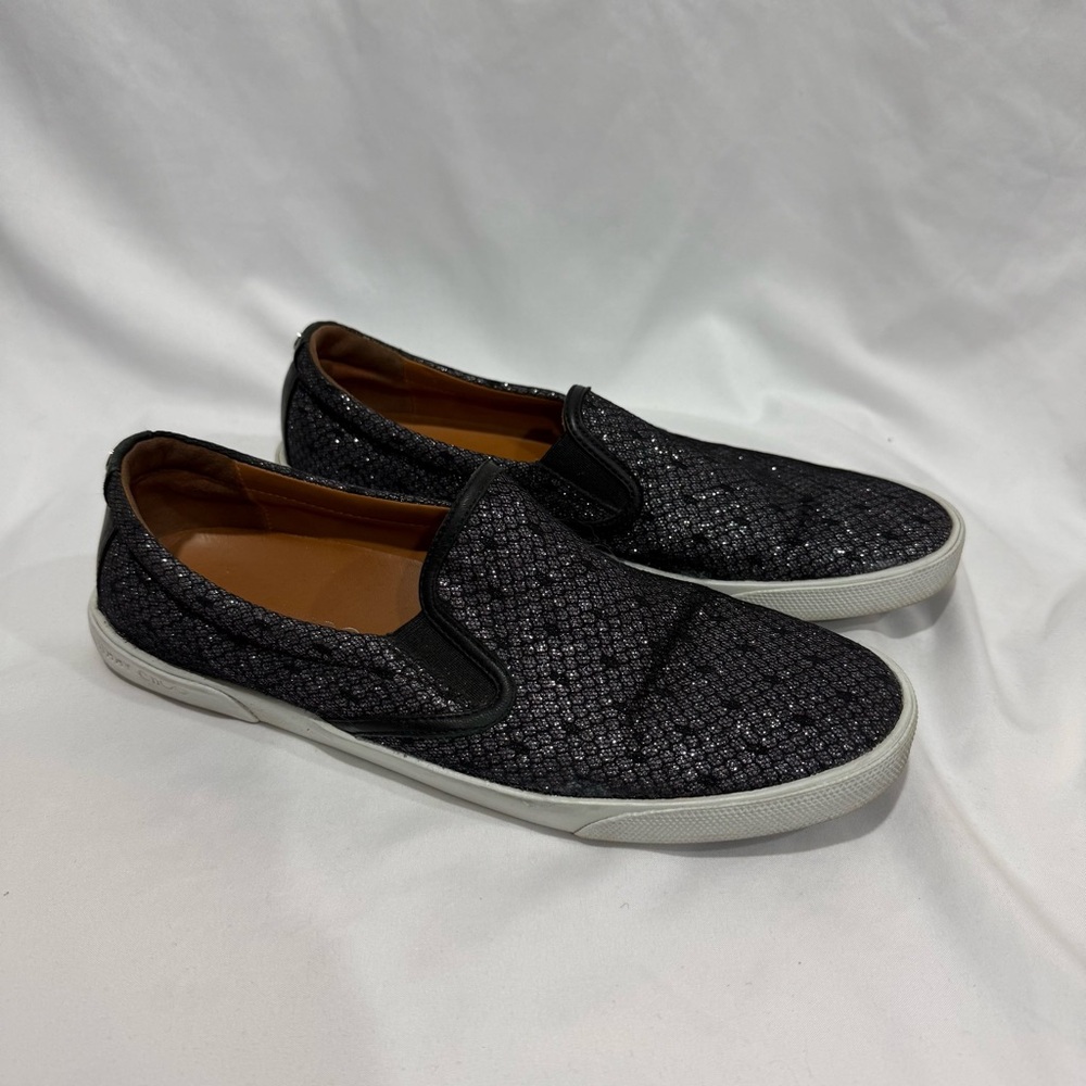 Jimmy Choo Glitter Black Slip On Sneakers 41 Luxury Casual Streetwear Statement
